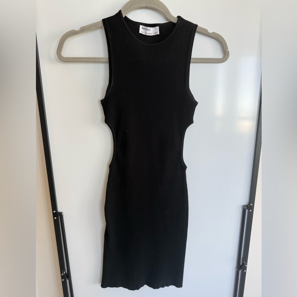 Bershka Black Ribbed Cutout Dress